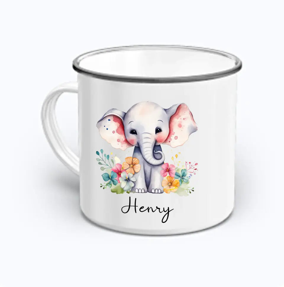 Emaille Tasse - Safari Motive - beidseitiger Druck