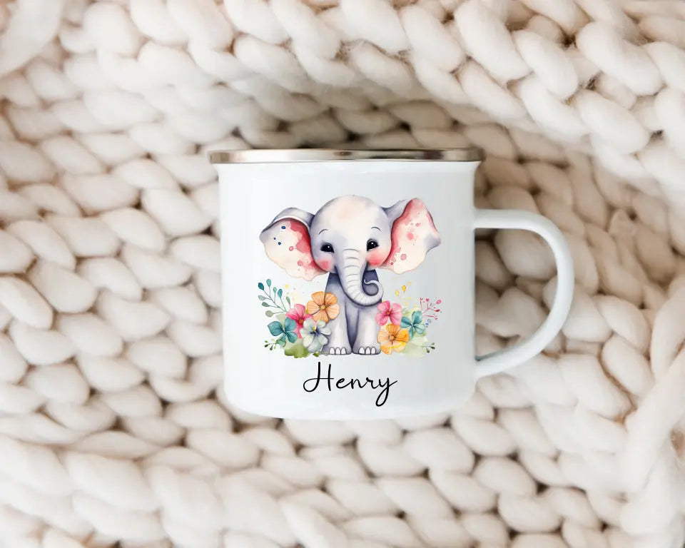 Emaille Tasse - Safari Motive - beidseitiger Druck