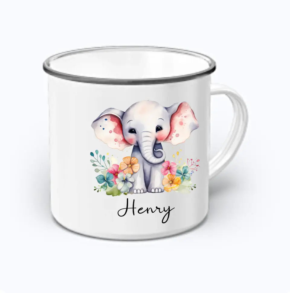 Emaille Tasse - Safari Motive - beidseitiger Druck