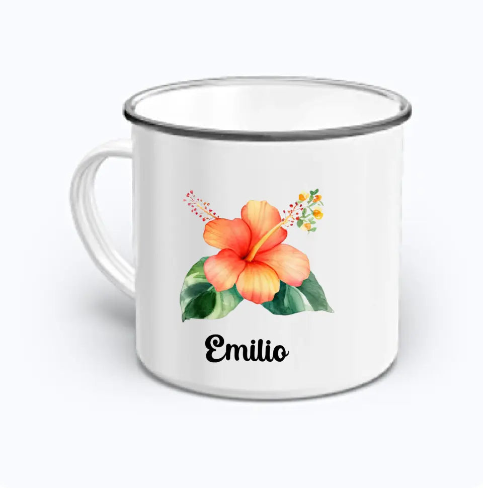 Emaille Tasse - bunte Motive - beidseitiger Druck