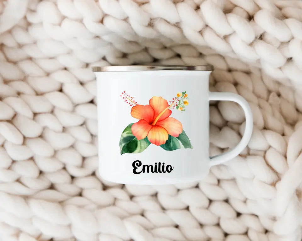 Emaille Tasse - bunte Motive - beidseitiger Druck