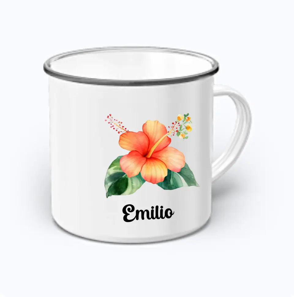 Emaille Tasse - bunte Motive - beidseitiger Druck